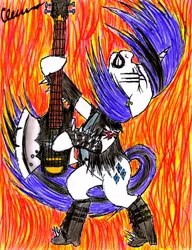 Size: 1260x1640 | Tagged: safe, artist:the1king, derpibooru import, rarity, pony, unicorn, honest apple, axe bass, bass guitar, boots, brütal, clothes, ear piercing, earring, female, gene simmons, guitarity, jewelry, makeup, mare, metal, metal as fuck, musical instrument, piercing, shoes