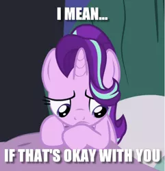 Size: 458x476 | Tagged: safe, derpibooru import, edit, edited screencap, screencap, starlight glimmer, pony, unicorn, rock solid friendship, bed, behaving like fluttershy, cropped, cute, female, glimmerbetes, image macro, insecure, mare, meme, solo