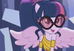 Size: 692x474 | Tagged: safe, derpibooru import, screencap, sci-twi, twilight sparkle, dance magic, equestria girls, spoiler:eqg specials, clothes, dance magic (song), female, off shoulder, ponied up, ponytail, scitwilicorn, solo, wings