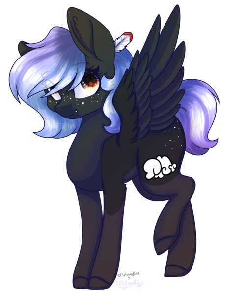 Size: 1341x1599 | Tagged: safe, artist:ohhoneybee, artist:ohsushime, derpibooru import, oc, oc:cloudy night, unofficial characters only, pegasus, pony, collaboration, feather, female, mare, open collaboration, raised leg, simple background, solo, spread wings, transparent background, wings