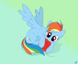 Size: 3300x2700 | Tagged: safe, artist:nuka-kitty, derpibooru import, rainbow dash, pony, behaving like a cat, colored, cute, digital art, nom, rainbow cat, silly, silly pony, yarn, yarn ball