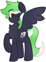 Size: 1033x1393 | Tagged: safe, artist:moonydusk, derpibooru import, oc, oc:moonlit ace, unofficial characters only, pony, animated, chest fluff, gif, one eye closed, raised hoof, simple, simple background, smiling, solo, spread wings, transparent background, wings