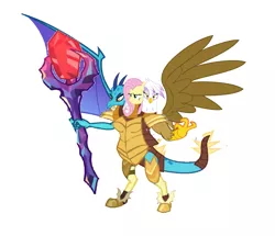 Size: 2761x2369 | Tagged: artist:theunknowenone1, conjoined, derpibooru import, dragon, fluttershy, fusion, gilda, guardian, multiple heads, not salmon, princess ember, safe, the last guardian, three heads, wat, we have become one, what has magic done, xk-class end-of-the-world scenario