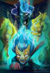 Size: 1024x1489 | Tagged: safe, artist:mad--munchkin, derpibooru import, princess luna, ponified, pony, dragon ball super, dragon ball z, super saiyan, super saiyan blue, super saiyan god super saiyan