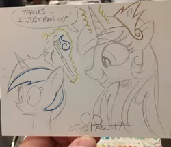 Size: 1024x879 | Tagged: safe, artist:andypriceart, derpibooru import, minuette, princess celestia, alicorn, pony, andy you magnificent bastard, female, fourth wall, how, mare, sillestia, silly, toothbrush, toothpaste, traditional art, trollestia