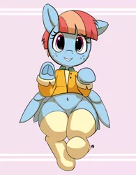 Size: 1280x1638 | Tagged: safe, artist:pabbley, derpibooru import, windy whistles, pegasus, pony, belly button, child bearing hips, clothes, cute, pabbley is trying to murder us, socks, solo, thigh highs, underhoof, waving, wide hips, windybetes