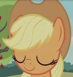 Size: 584x617 | Tagged: safe, derpibooru import, screencap, applejack, earth pony, pony, honest apple, cropped, cute, eyes closed, female, jackabetes, mare, smiling, solo