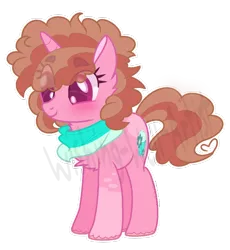 Size: 900x979 | Tagged: safe, artist:wishing-well-artist, derpibooru import, oc, oc:flower cake, unofficial characters only, pony, unicorn, clothes, female, mare, scarf, simple background, solo, transparent background