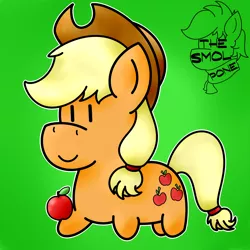 Size: 2500x2500 | Tagged: safe, artist:heart-pallette, artist:heartpallete, derpibooru import, applejack, earth pony, pony, apple, clothes, female, food, mare, smolpone, solo