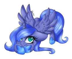 Size: 3160x2580 | Tagged: safe, artist:angelic-shield, artist:minelvi, derpibooru import, princess luna, pony, collaboration, female, filly, floppy ears, s1 luna, simple background, smiling, solo, spread wings, transparent background, wings, woona, younger