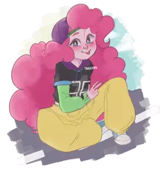 Size: 1600x1745 | Tagged: safe, artist:chibicmps, derpibooru import, pinkie pie, dance magic, equestria girls, spoiler:eqg specials, backwards ballcap, baseball cap, cap, hat, mc pinkie, rapper pie, shoes, sneakers, solo, tongue out