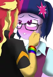 Size: 1280x1848 | Tagged: safe, artist:missmayaleanne, derpibooru import, sci-twi, sunset shimmer, twilight sparkle, equestria girls, blushing, cute, female, imminent kissing, lesbian, looking at each other, scitwishimmer, shipping, sunsetsparkle, twiabetes