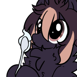 Size: 500x500 | Tagged: safe, artist:silverknight27, derpibooru import, oc, oc:silver rose, unofficial characters only, pegasus, pony, :p, animated, big eyes, bust, chest fluff, cute, eye clipping through hair, fluffy, food, frosting, gif, hoof hold, licking, male, mlem, neck fluff, ocbetes, shoulder fluff, silly, simple background, solo, spoon, stallion, tongue out, white background, wide eyes