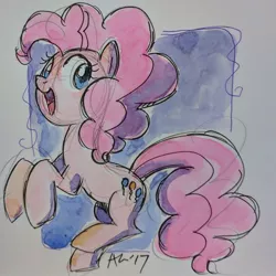 Size: 1080x1080 | Tagged: safe, artist:agnesgarbowska, derpibooru import, pinkie pie, earth pony, pony, looking at you, sketch, solo, traditional art, watercolor painting