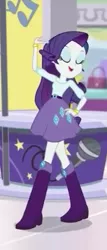 Size: 205x480 | Tagged: safe, derpibooru import, screencap, rarity, dance magic, equestria girls, spoiler:eqg specials, boots, bracelet, clothes, cropped, cute, eyes closed, high heel boots, jewelry, microphone, pose, purse, skirt, solo