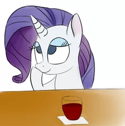 Size: 726x733 | Tagged: safe, artist:itsthinking, derpibooru import, rarity, pony, alcohol, glass, laughing, lidded eyes, simple background, solo, white background, wine, wine glass