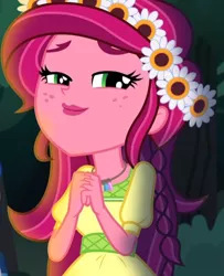 Size: 501x616 | Tagged: safe, derpibooru import, screencap, gloriosa daisy, equestria girls, legend of everfree, cropped, geode of sugar bombs, geode of super speed, geode of super strength, magical geodes, solo