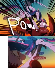 Size: 3541x5016 | Tagged: safe, artist:gashiboka, derpibooru import, twilight sparkle, twilight sparkle (alicorn), oc, oc:brotonia, alicorn, pony, comic:recall the time of no return, absurd resolution, angry, comic, fake twilight, fight, punch, zygon