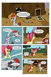 Size: 1024x1536 | Tagged: safe, artist:cartoon-eric, derpibooru import, apple bloom, sweetie belle, oc, oc:fritz, oc:gear loose, pony, comic:cmc and gear loose, comic, cutie mark crusaders