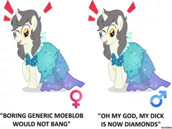 Size: 720x540 | Tagged: safe, artist:lion-grey, derpibooru import, edit, oc, oc:short fuse, unofficial characters only, pony, unicorn, clothes, crossdressing, dress, female, male, mare, meme, no homo, one eye closed, princess dress, smiling, solo, stallion, trap, wink