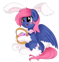 Size: 1979x2083 | Tagged: safe, artist:pridark, derpibooru import, oc, oc:ribbon moon, unofficial characters only, pony, basket, blushing, bunny ears, easter egg, simple background, solo, transparent background