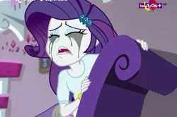 Size: 672x445 | Tagged: safe, derpibooru import, screencap, rarity, dance magic, equestria girls, spoiler:eqg specials, clothes, couch, crying, eyes closed, fainting couch, female, makeup, marshmelodrama, mascarity, open mouth, running makeup, solo, teletoon