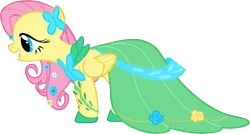 Size: 3293x1770 | Tagged: safe, artist:greseres, derpibooru import, fluttershy, pony, the best night ever, clothes, dress, gala dress, simple background, solo, transparent background, vector