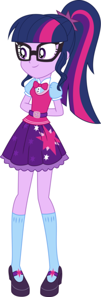 Size: 3000x8837 | Tagged: safe, artist:aqua-pony, derpibooru import, sci-twi, twilight sparkle, dance magic, equestria girls, spoiler:eqg specials, absurd resolution, adorkable, arm behind back, belt, bowtie, clothes, cute, dork, glasses, mary janes, ponytail, shoes, simple background, skirt, smiling, socks, solo, standing, transparent background, twiabetes, vector