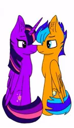 Size: 205x350 | Tagged: safe, artist:mintybelle2, derpibooru import, flash sentry, twilight sparkle, twilight sparkle (alicorn), alicorn, pegasus, pony, female, flashlight, male, mare, shipping, stallion, straight