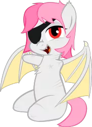 Size: 1526x2091 | Tagged: safe, artist:nursey, derpibooru import, oc, oc:lady luck, unofficial characters only, bat pony, pony, amputee, bat pony oc, eyepatch, female, missing limb, quadruple amputee, scar, simple background, solo, stump, transparent background