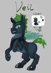 Size: 2894x4093 | Tagged: absurd resolution, artist:mik3thestrange, changeling, changeling oc, derpibooru import, green changeling, male, oc, oc:veil, quadrupedal, rearing, reference sheet, safe, solo, unofficial characters only