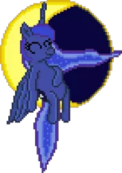 Size: 365x515 | Tagged: safe, artist:8-bitbrony, derpibooru import, princess luna, pony, eyes closed, moon, ms paint, pixel art, simple background, sitting, sleeping, solo, tangible heavenly object, transparent background