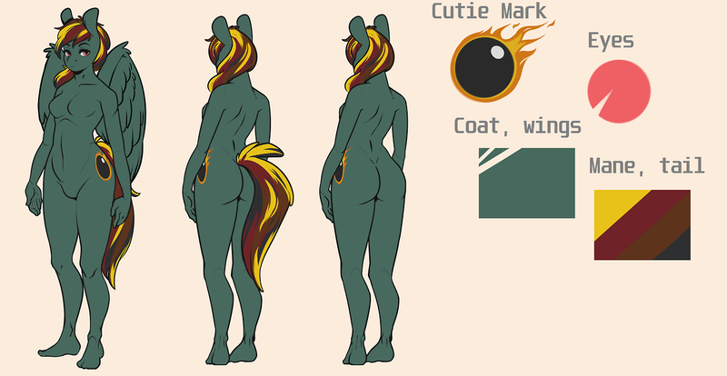 Size: 1280x662 | Tagged: anthro, artist:blah-blah-turner, barbie doll anatomy, breasts, derpibooru import, featureless breasts, featureless crotch, female, nudity, oc, oc:cannonball, pegasus, plantigrade anthro, plot, reference sheet, simple background, solo, suggestive, unofficial characters only
