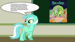 Size: 1280x720 | Tagged: safe, derpibooru import, lyra heartstrings, pony, human studies101 with lyra, meme, rick and morty, solo, speech bubble