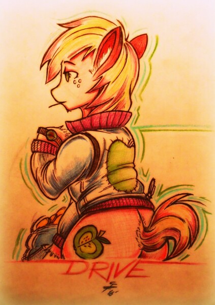 Size: 902x1280 | Tagged: safe, artist:marumytami, artist:tamikimaru, derpibooru import, big macintosh, earth pony, pony, clothes, jacket, male, solo, stallion, traditional art, watch