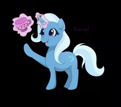 Size: 1280x1131 | Tagged: safe, artist:tayarinne, derpibooru import, trixie, pony, unicorn, black background, cup, happy, simple background, smiling, solo, teacup, that pony sure does love teacups