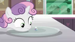 Size: 1920x1090 | Tagged: safe, derpibooru import, screencap, sweetie belle, pony, forever filly, filly clown suprise, food, ice cream, solo