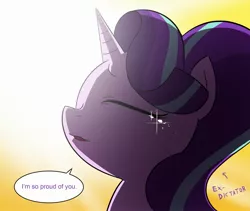 Size: 2481x2090 | Tagged: safe, artist:doublewbrothers, derpibooru import, edit, starlight glimmer, pony, comic panel, cropped, crying, solo, speech bubble, tears of joy