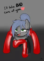 Size: 4000x5500 | Tagged: suggestive, artist:angryburger, derpibooru import, oc, oc:eclipse penumbra, unofficial characters only, bat pony, pony, absurd resolution, clothes, dominatrix, female, gradient background, heart, latex, latex socks, looking at you, mare, socks, solo, solo female, talking to viewer, whip