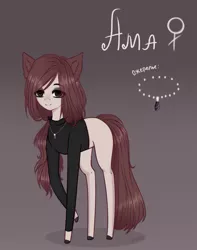 Size: 1108x1406 | Tagged: safe, artist:goodammi09, derpibooru import, oc, oc:amalia, ponified, unofficial characters only, earth pony, pony, clothes, dark, ear fluff, ears, full body, gradient background, hooves, jewelry, necklace, red mane, russian, smiling, solo