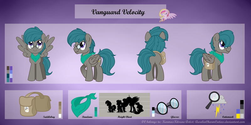 Size: 5400x2701 | Tagged: safe, artist:raspberrystudios, derpibooru import, oc, oc:vanguard velocity, unofficial characters only, pegasus, pony, absurd resolution, bandana, commission, cutie mark, front view, glasses, height difference, male, poses, profile, reference sheet, saddle bag, solo, stallion