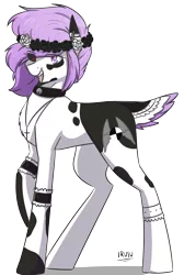 Size: 1470x2182 | Tagged: safe, artist:lrusu, derpibooru import, oc, unofficial characters only, earth pony, pony, black sclera, deer tail, female, heterochromia, mare, simple background, solo, transparent background