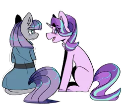 Size: 4137x3544 | Tagged: safe, artist:moetomoe, derpibooru import, maud pie, starlight glimmer, earth pony, pony, unicorn, rock solid friendship, absurd resolution, eye contact, high res, looking at each other, simple background, sitting, transparent background