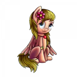 Size: 750x750 | Tagged: safe, artist:vendi, derpibooru import, oc, oc:cutima, unofficial characters only, pegasus, pony, bracelet, cute, eye, eyes, flower, flower in hair, heart, jewelry, looking at you, necklace, ornament, ornaments, simple background, sitting, solo, transparent background, wings