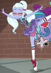 Size: 580x820 | Tagged: safe, derpibooru import, screencap, sugarcoat, dance magic, equestria girls, spoiler:eqg specials, clothes, converse, cropped, cute, eyes closed, female, glasses, pointe, shoes, skirt, smiling, sneakers, socks, solo, sugarcute, when she smiles