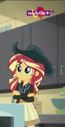 Size: 464x908 | Tagged: safe, derpibooru import, screencap, sunset shimmer, dance magic, equestria girls, spoiler:eqg specials, clothes, cowboy hat, cowgirl, cropped, crossed arms, cute, dress, female, hat, shimmerbetes, skirt, smiling, solo, stetson, teletoon