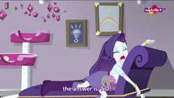 Size: 1600x908 | Tagged: safe, derpibooru import, screencap, rarity, dance magic, equestria girls, spoiler:eqg specials, crying, fainting couch, marshmelodrama, no, solo, subtitles, teletoon