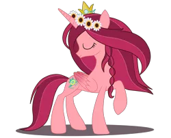 Size: 2600x2100 | Tagged: safe, artist:luckyclau, derpibooru import, gloriosa daisy, ponified, alicorn, pony, equestria girls, legend of everfree, alicornified, alternate universe, crown, equestria girls ponified, eyes closed, female, floral head wreath, flower, flower in hair, gloriosacorn, jewelry, mare, princess, princessified, race swap, regalia, simple background, solo, transparent background