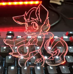Size: 1342x1357 | Tagged: safe, artist:bbsartboutique, artist:kalitech, derpibooru import, oc, oc:aphelion, unofficial characters only, pony, acrylic plastic, craft, engraving, laser cutting