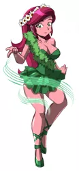 Size: 1442x3100 | Tagged: safe, artist:danmakuman, derpibooru import, gloriosa daisy, equestria girls, legend of everfree, breasts, busty gloriosa daisy, cleavage, clothes, costume, female, flower, flower in hair, simple background, solo, white background